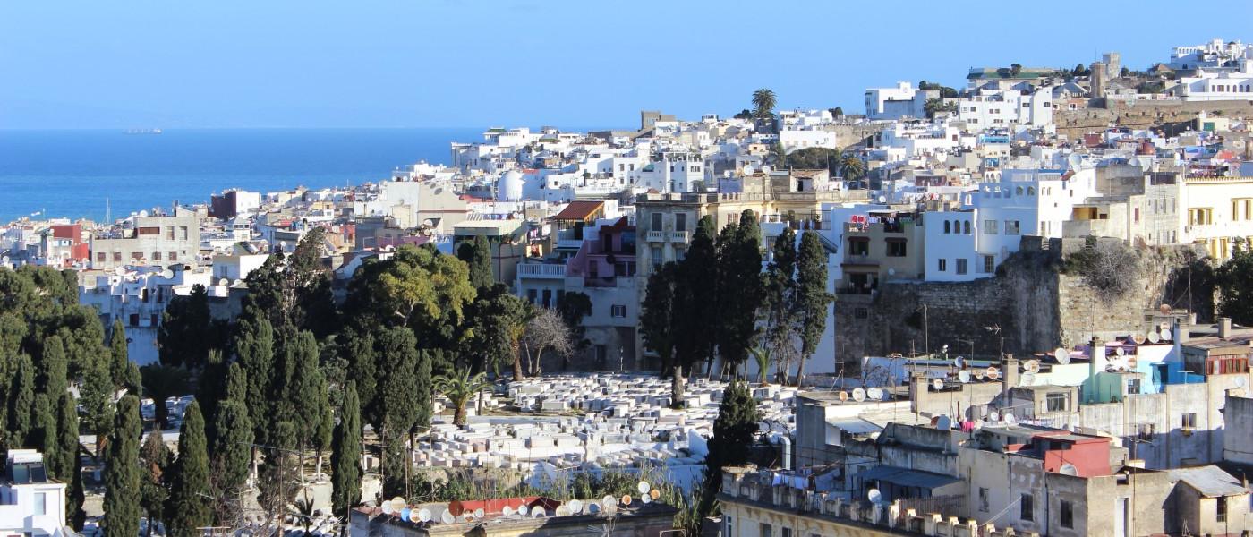 The historic downtown of Morocco photographed from a rooftop 